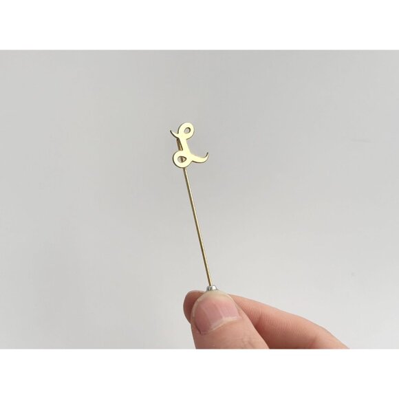 Letter "L" Scripted Monogrammed Vintage Gold Colored Stick Pin - Picture 3 of 8